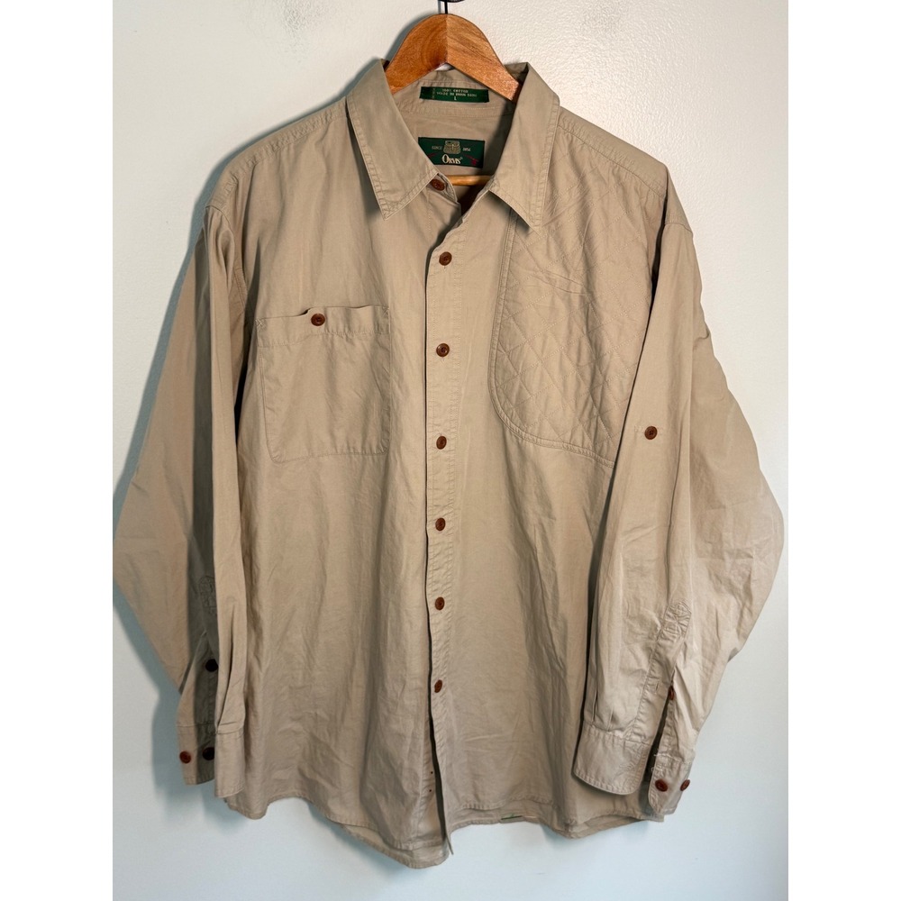 Vintage Orvis Hunting Shirt Mens Large Khaki Tan Quilted Shooting Patch Cotton